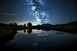 AI generated Milky Way Reflected on Lake. AI Generated photo