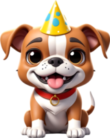 ai gegenereerd een tekenfilm hond vervelend een verjaardag hoed en giftbox png