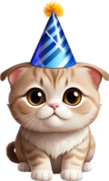 ai généré chat avec fête chapeau et boite cadeau , content naissance journée png