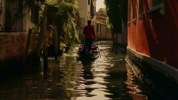 ai generado gondolero navegando tranquilo veneciano canal ai generado foto