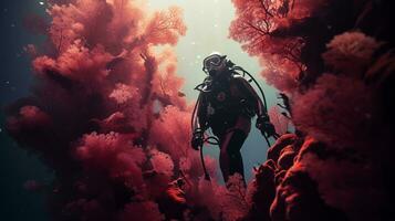 ai generado escafandra autónoma buzo explorador coral arrecife ai generado foto