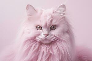 AI generated Pink colored cat on Pink Background. AI Generated photo