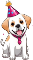 ai generado perro con cumpleaños sombrero y regalo caja png