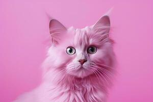 ai generado rosado de colores gato en rosado antecedentes. ai generado foto