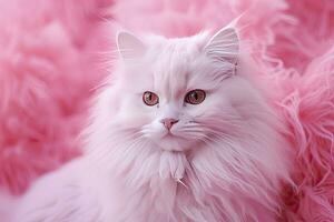 AI generated Pink colored cat on Pink Background. AI Generated photo