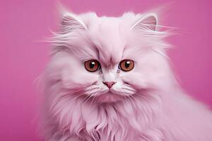 AI generated Pink colored cat on Pink Background. AI Generated photo