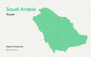 Creative map of Saudi Arabia. Political map. Riyadh. Capital. World Countries vector maps series. Spiral fingerprint series