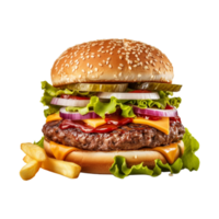 ai gerado saboroso hamburguer em transparente fundo - ai gerado png