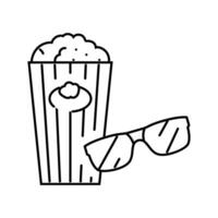 palomitas de maiz 3d cine lentes línea icono vector ilustración