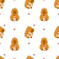 Seamless pattern.  animal capybara with donut and coffee png