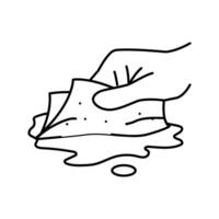 soaking spills with paper towel line icon vector illustration