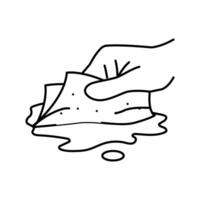 soaking spills with paper towel line icon vector illustration