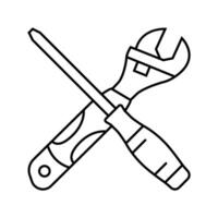 screwdriver and wrench tool work line icon vector illustration