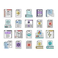 technical writer doc icons set vector