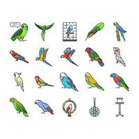 parrot bird blue animal tropical icons set vector