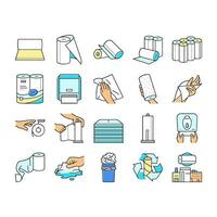 paper towel roll kitchen icons set vector