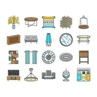 living room modern home furniture icons set vector