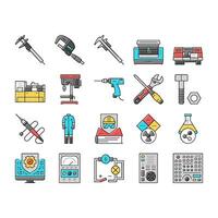 engineering tool work wrench icons set vector