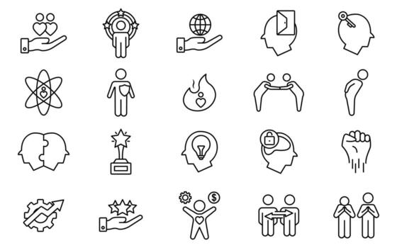 core values icon set. integrity, passion, respect, creativity, humility, empathy, etc. line icon style design. simple vector design editable