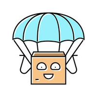 parachute flying cardboard box character color icon vector illustration