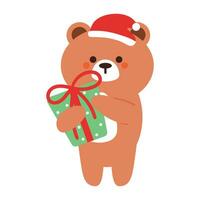 hand drawing cartoon bear with Christmas gift vector