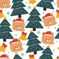 seamless pattern cartoon bear with Christmas tree and Christmas element. Cute Christmas wallpaper for card, gift wrap paper vector