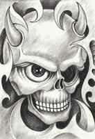 Demon skull tattoo design by hand drawing on paper. vector