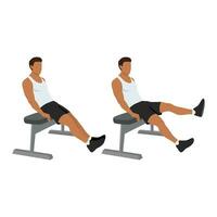 Man doing seated bench extended flutter kicks exercise. vector