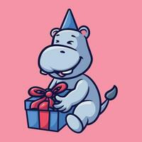 Hippo Birthday Cartoon Illustration vector
