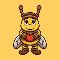 manzana abeja dibujos animados ilustración vector