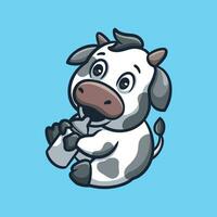 Cow Drinking Milk Cartoon Illustration vector