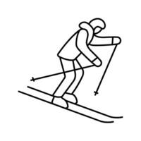 esquiar cuesta abajo invierno temporada línea icono vector ilustración