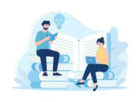 people read and search for knowledge in books and on the internet trending concept flat illustration concept flat illustration vector