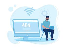 internet network warning 404 error page internet error or problem not found on network concept flat illustration vector