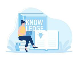 mujer sentado en un libro con en línea aprendizaje concepto tendencias concepto plano ilustración concepto plano ilustración vector