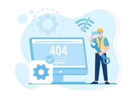 analysis of internet network warning error page error or internet not found on network problem concept flat illustration vector