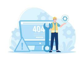 internet repair service 404 error page error or internet problem not found on the network concept flat illustration vector