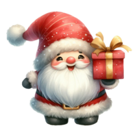 cute gnome santa claus cartoon hand draw cartoon style and christmas tree on white background, watercolor clipart on png transparency