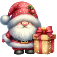 mignonne gnome Père Noël claus dessin animé main dessiner dessin animé style et Noël arbre sur blanc arrière-plan, aquarelle clipart sur png transparence