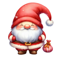 cute gnome santa claus cartoon hand draw cartoon style and christmas tree on white background, watercolor clipart on png transparency