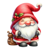 cute gnome santa claus cartoon hand draw cartoon style and christmas tree on white background, watercolor clipart on png transparency