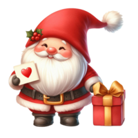 linda gnomo Papa Noel claus dibujos animados mano dibujar dibujos animados estilo y Navidad árbol en blanco fondo, acuarela clipart en png transparencia