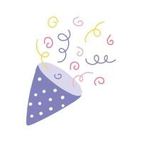 Confetti popper for party. Isolated confetti, explosion, firecracker, celebration in hand drawn style. Vector illustration.