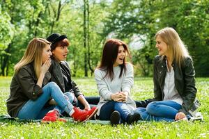 Friends talking in the park photo