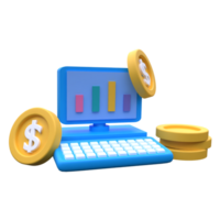 unique 3d rendering online money growth simple icon .Realistic vector illustration png