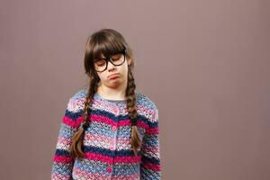Sad little nerd girl photo