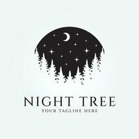 night tree logo design in the winter forest. New Year silhouette vector illustration