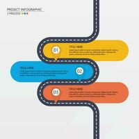 Road way infographic circle of 3 steps and business icons for finance process steps. vector