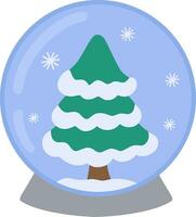 A snow globe, inside a Christmas tree and snowflakes. Christmas decoration. Vector illustration of a crystal snow globe with a Christmas tree inside.  A festive illustration.