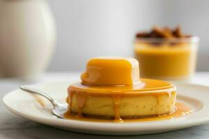 AI generated Caramel custard pudding. Pro Photo